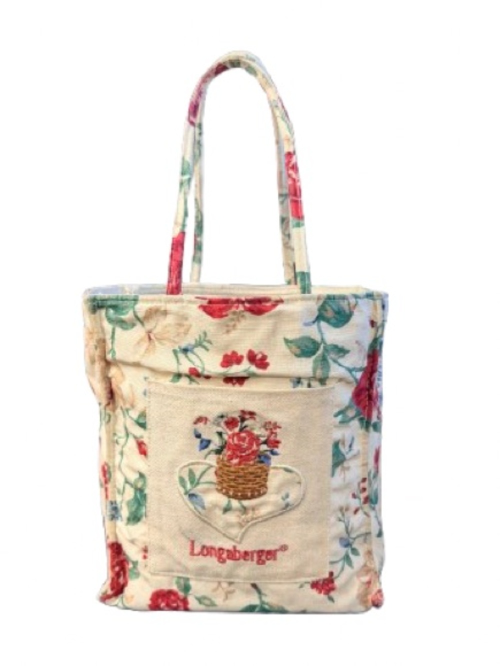 Longaberger Homestead Floral Canvas Tote Bag Cottagecore Farmhouse